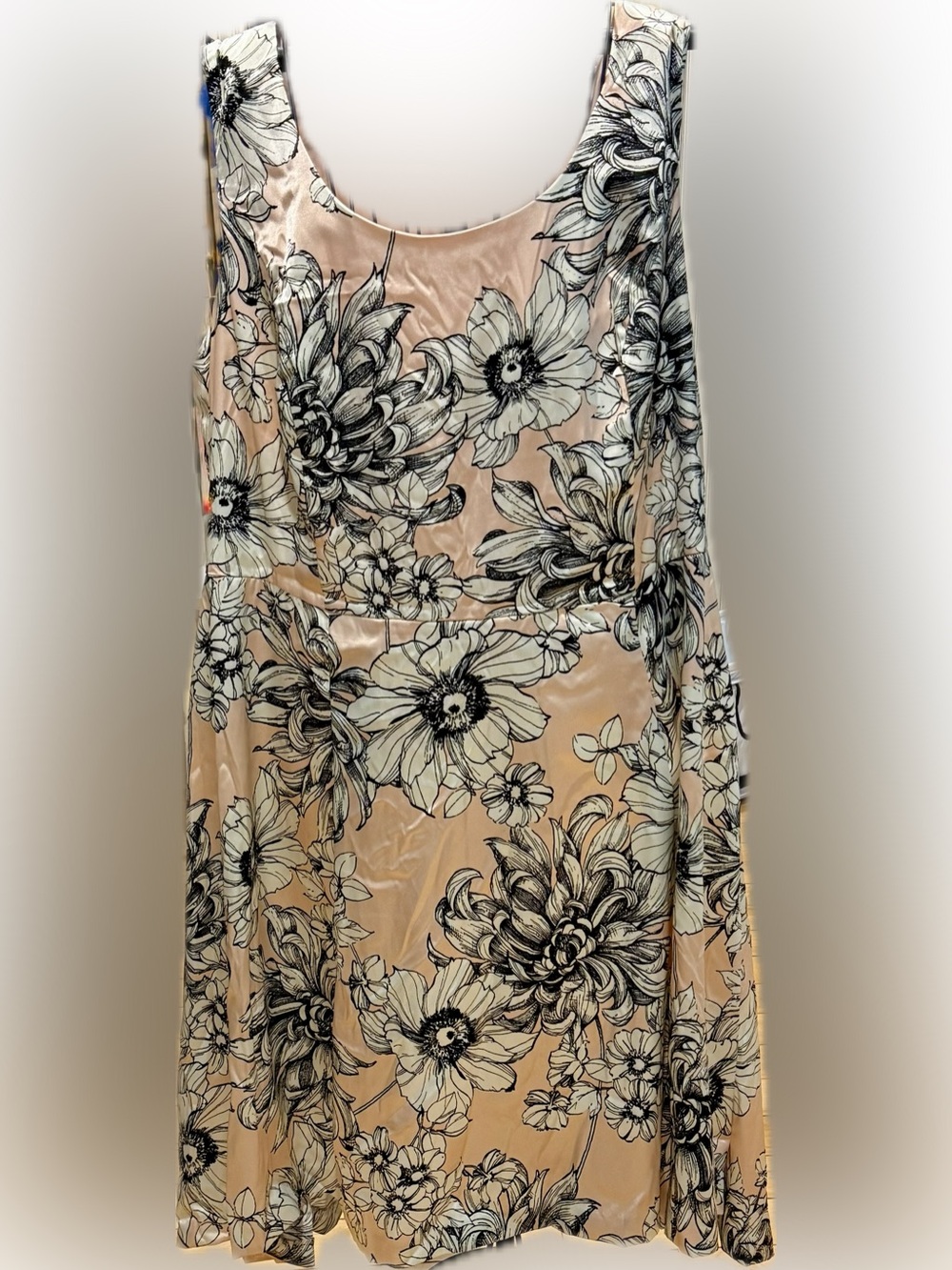 Floral satin A-Line Dress in Blush and Black